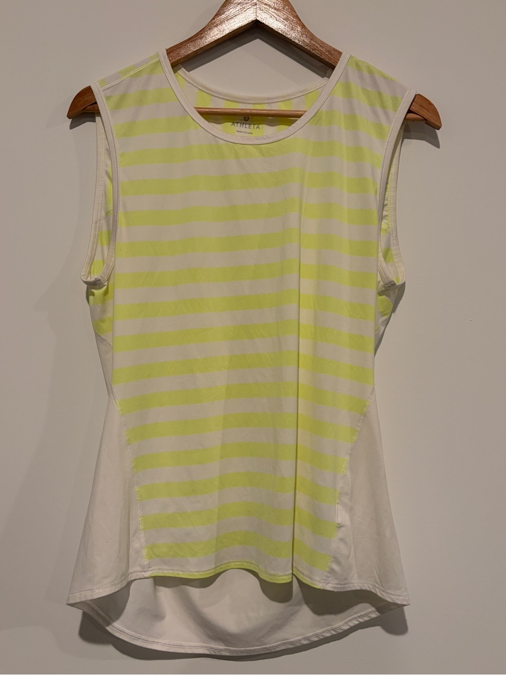 Athleta Size M Yellow Ocean Stripe Chi Muscle Tank High Low Athletic Workout Top